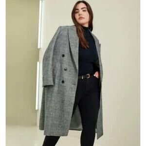 Nili Lotan Double Breasted Houndstooth Over Coat XL Corpcore Old Money Career